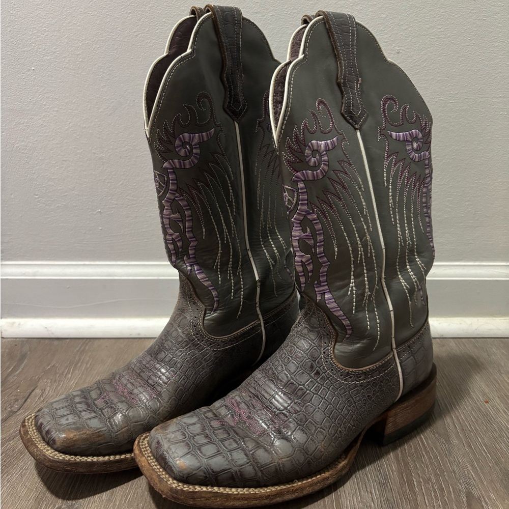 Ariat Crocodile Pattern Boots with Purple Interior